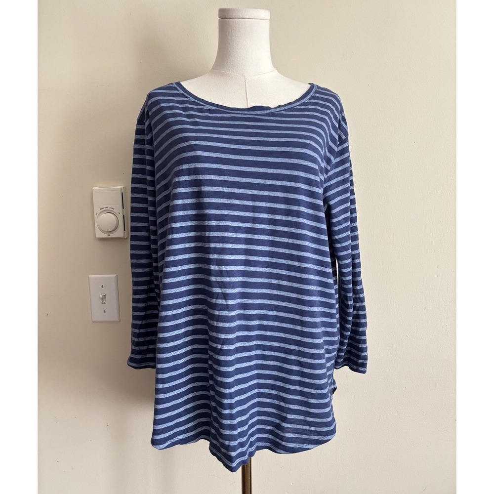 Fresh Produce Womens Large Striped Top Cotton Blue Beach Coastal Boho Hippie